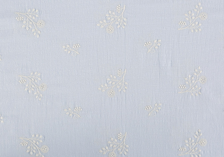 Slub Cotton Floral Embroidery Fabric, 49 in Wide - Light Blue