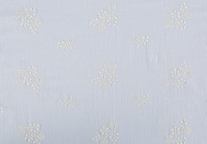 Slub Cotton Floral Embroidery Fabric, 49 in Wide - Light Blue