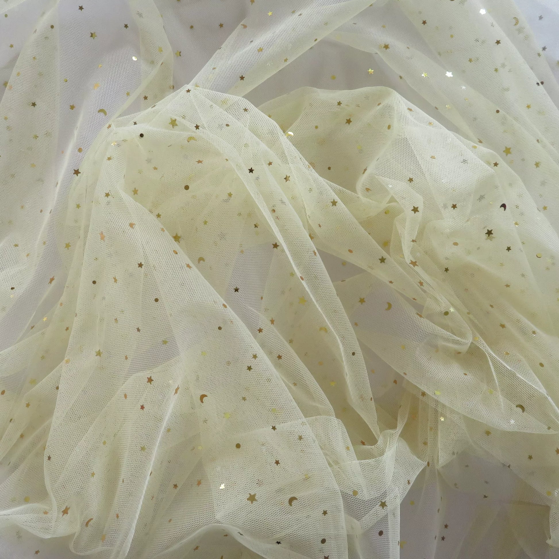 Star Moon Net Curtain Fabric, Soft Sheer Mesh for Photo Backdrops - Champagne
