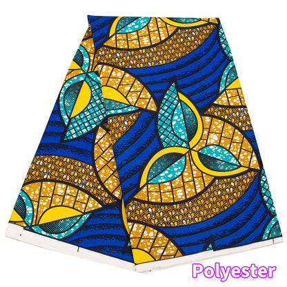 Ankara Polyester Wax Print Fabric, Flocked (Blue) - Blue