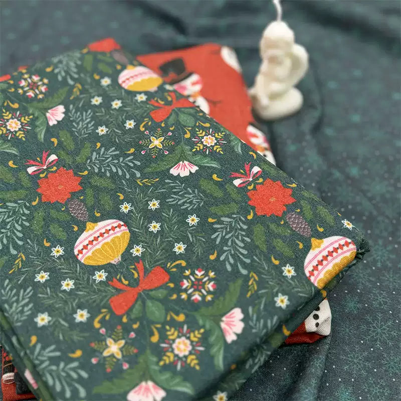 Christmas Print Cotton-Linen Fabric, Encrypted Woven Cloth for Decor & DIY