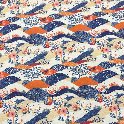 Japanese Floral Print Cotton Linen Fabric for Curtains & Decor - Colorful Floral