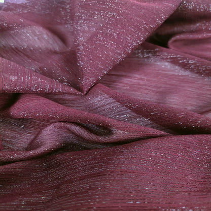 Crinkle Chiffon Fabric with Metallic Shimmer for Hanfu, Dresses & Curtains - Deep Wine Red