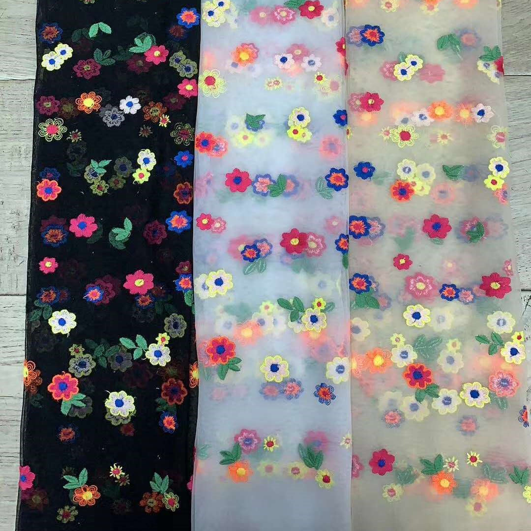 Embroidered Polyester Mesh Fabric, 3 Colors for Lolita & Girls' Dresses - White