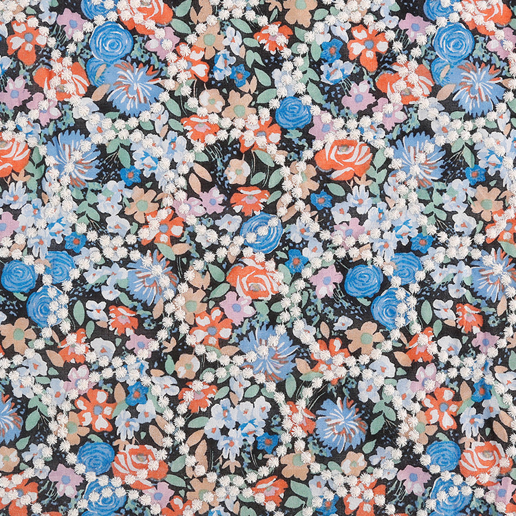 Ramie Cotton Embroidery Fabric, 55 in Wide - White Ring on Floral