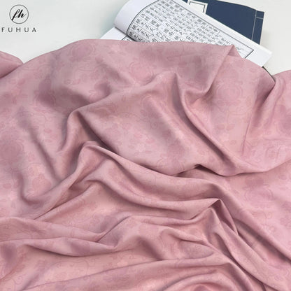 Chiffon Print Fabric with Gourd Vines, Sheer Polyester Cloth for Hanfu & Apparel - Dusk Peach
