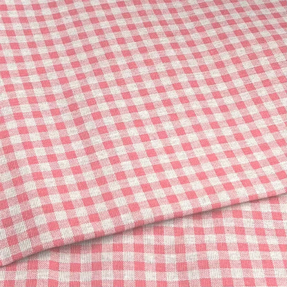 Plaid Cotton Linen Fabric for Tablecloths, Sofa Covers & Crafts - Pink Plaid