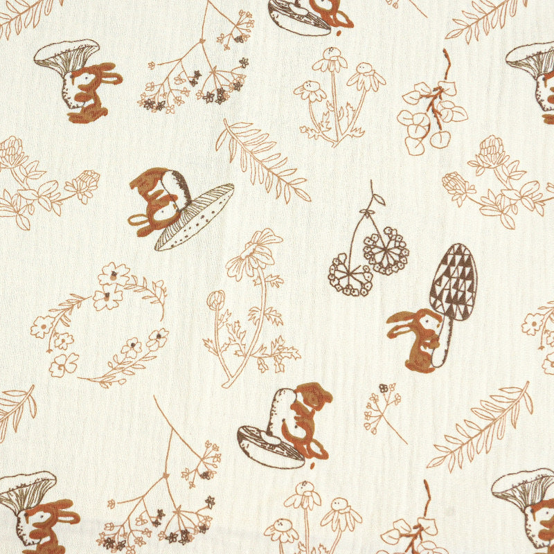 Double Gauze Cotton Fabric - Crinkle Texture Apparel & Craft by the Yard - Jungle Fun Bunny