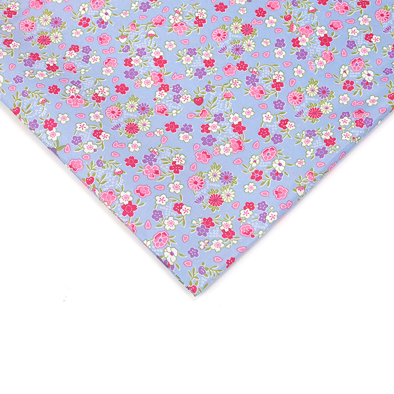 Small Floral Polyester Fabric, Tiny Print Cloth for Bags & Table Linens - Blue