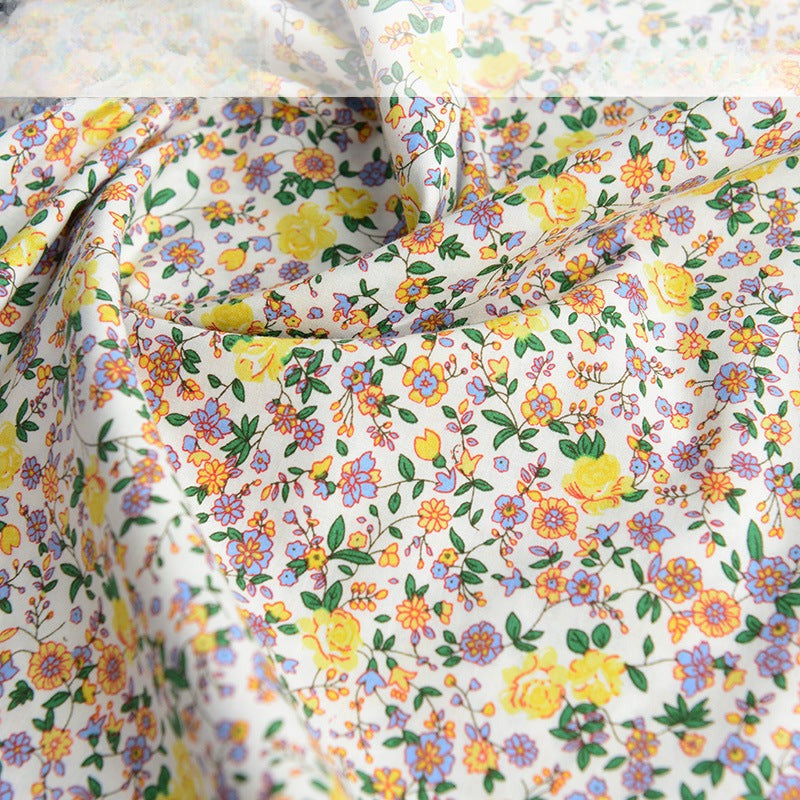 Poplin Floral Cotton Fabric, Fresh Print Cloth for Kids Dresses & DIY - Yellow Floral House