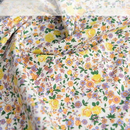 Poplin Floral Cotton Fabric, Fresh Print Cloth for Kids Dresses & DIY - Yellow Floral House