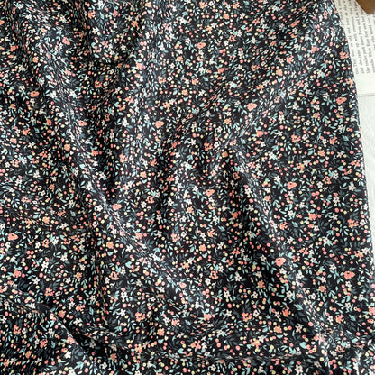Printed Cotton Corduroy Fabric, for Dresses & Cushions - Corduroy Tiny Floral Black