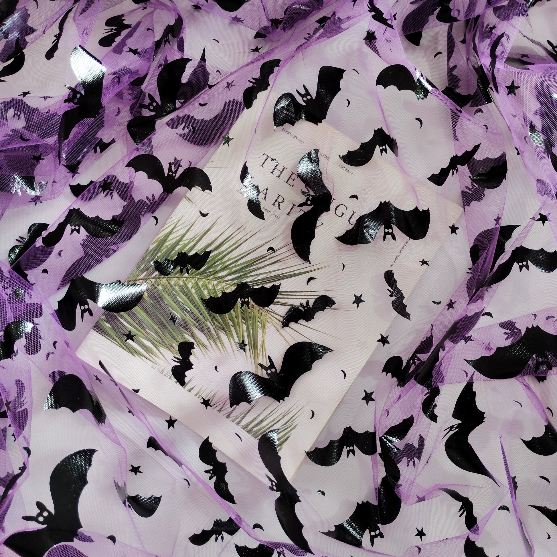 Halloween Foil Spiderweb Mesh, Sheer Net Fabric for Party Decor - Bat