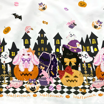 Halloween Lolita Print Fabric, Stretch Polyester for DIY Kids Costumes - White