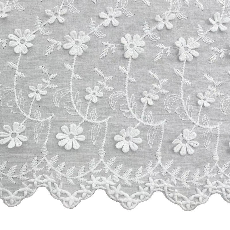 Cotton Fabric with Dimensional Floral Embroidery, 80 g/m², 130 cm Wide, for Kids' Clothing, Dresses & Craft