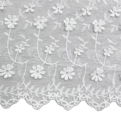 Cotton Fabric with Dimensional Floral Embroidery, 80 g/m², 130 cm Wide, for Kids' Clothing, Dresses & Craft