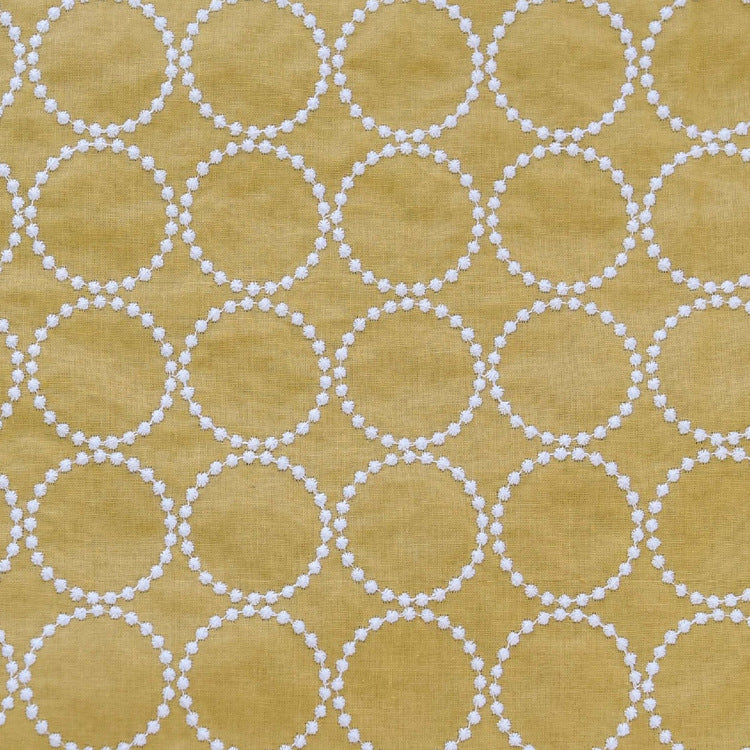 Ramie Cotton Embroidery Fabric, 55 in Wide - White Ring on Yellow