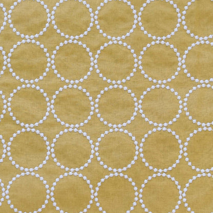Ramie Cotton Embroidery Fabric, 55 in Wide - White Ring on Yellow