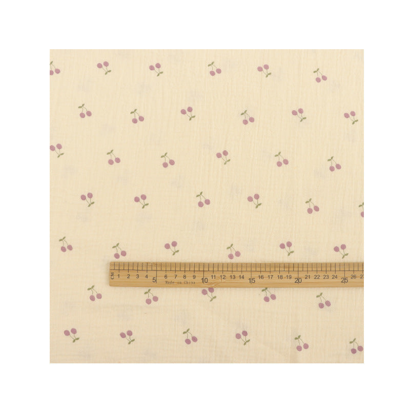 Cotton Double Gauze Fabric, Vine & Bear Prints (6) - Purple Cherry