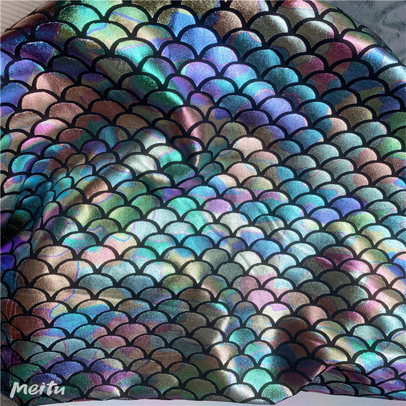 Holographic Fish Scale Stretch Fabric By The Yard | 10 Colors, 58" Wide, 2-Way Stretch for Dance Costumes & Stage Decor - Ombre