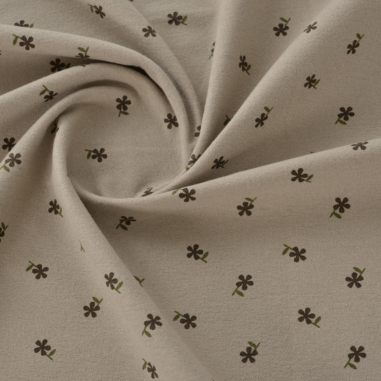 Floral Brushed Cotton Fabric - Dress & Home Decor by the Yard - Khaki Brown Five Petal Floral