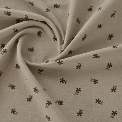 Floral Brushed Cotton Fabric - Dress & Home Decor by the Yard - Khaki Brown Five Petal Floral