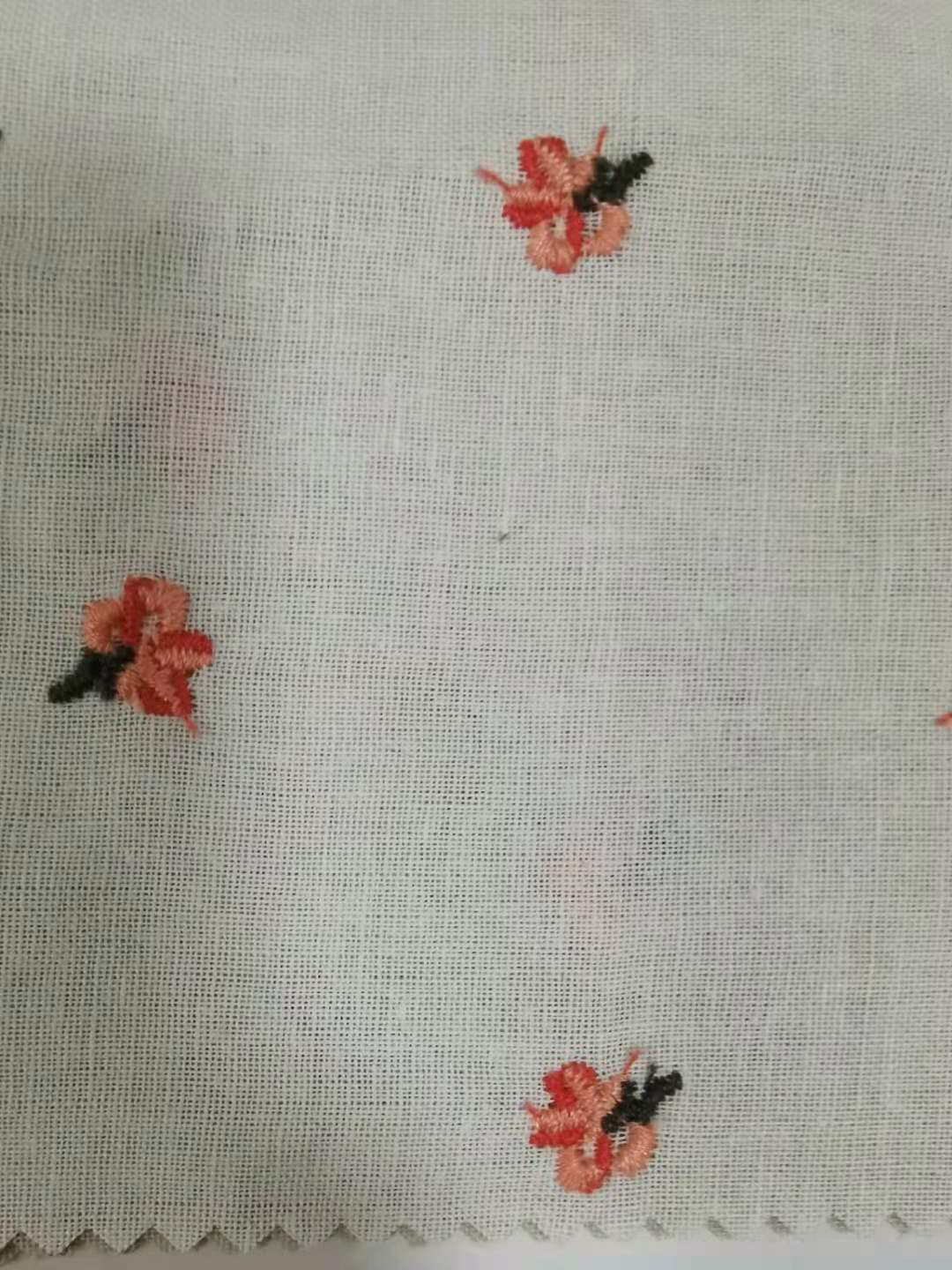 Ramie Flower Embroidery Fabric, 49 in Wide - White