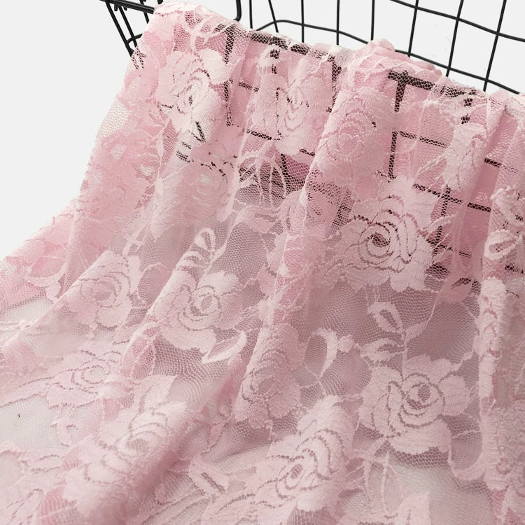 Rose Lace Fabric, Sheer Stretch Net for Weddings & Decor - Pink