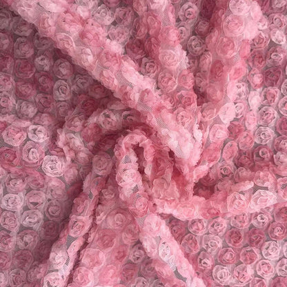 3D Rose Cord Embroidery Fabric, 110 g/m², 130 cm Wide, for Wedding, Bags & Craft - Pink