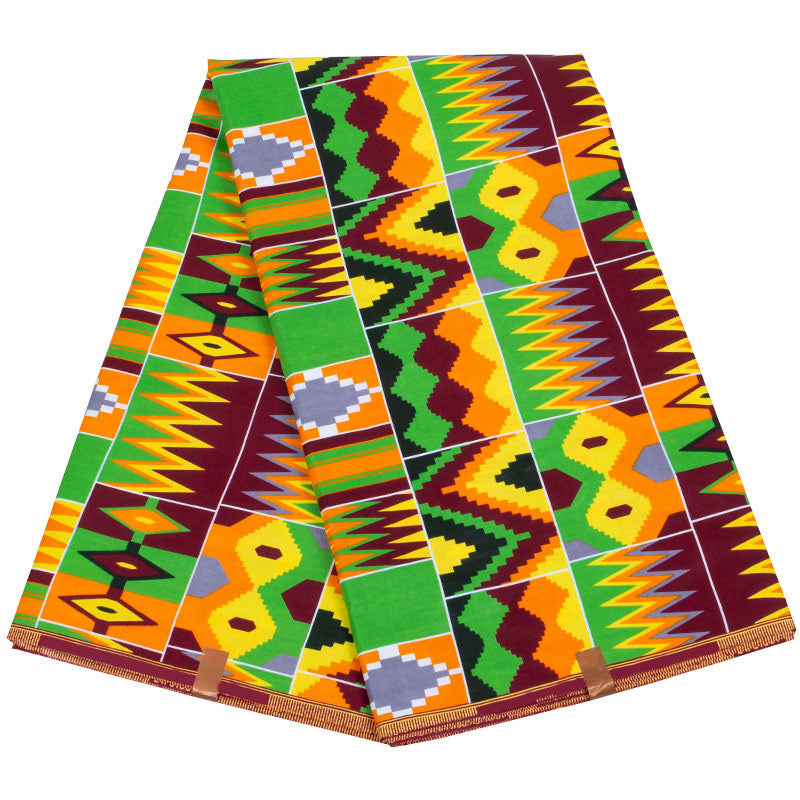 African Wax Print Fabric, Kente Motif Polyester (6 Prints) - 1404