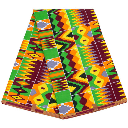 African Wax Print Fabric, Kente Motif Polyester (6 Prints) - 1404