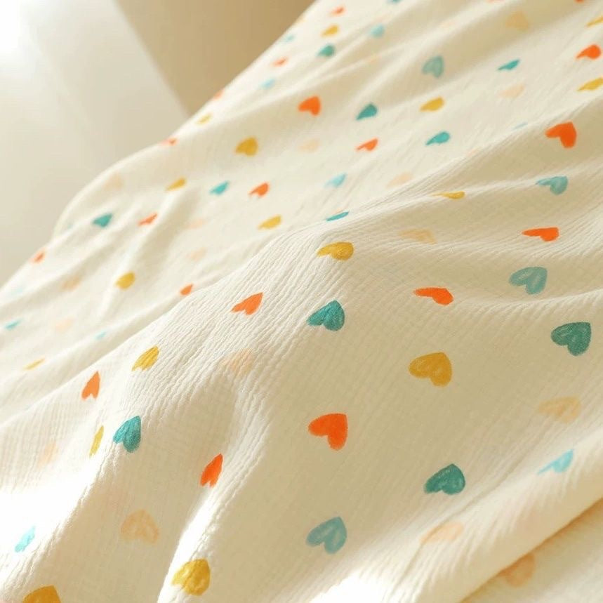 Double Gauze Cotton Fabric - Crinkle Texture Apparel & Craft by the Yard - Multicolor Heart