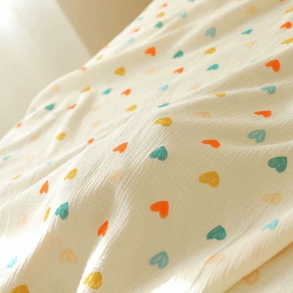 Double Gauze Cotton Fabric - Crinkle Texture Apparel & Craft by the Yard - Multicolor Heart