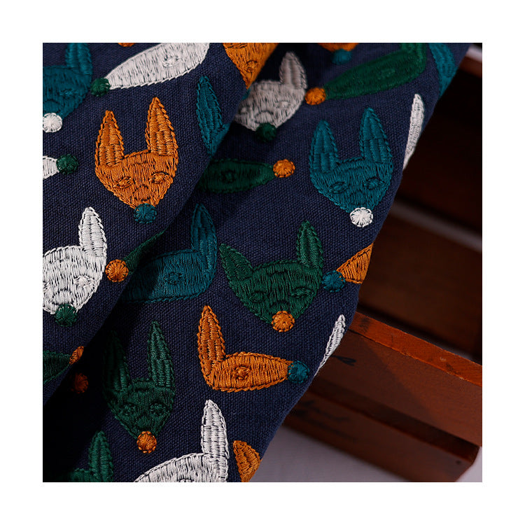 Fox Embroidery Linen Cotton Fabric, 49 in Wide