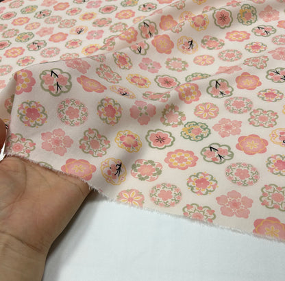 Rayon Fabric, Soft Pink Floral Print, for Qipao & Dresses