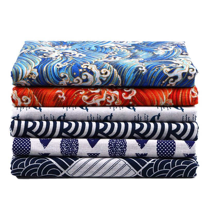 Japanese Wave Cotton-Linen Print Fabric, Woven Home & Apparel Cloth