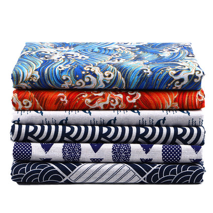 Japanese Wave Cotton-Linen Print Fabric, Woven Home & Apparel Cloth