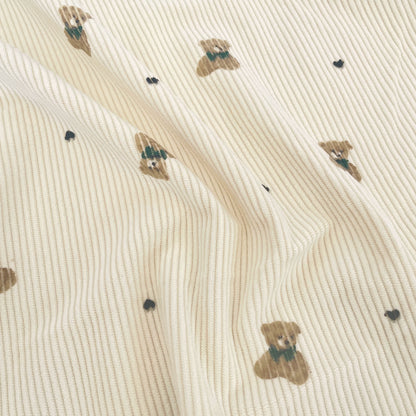 Printed Cotton Corduroy Fabric, for Dresses & Cushions - Corduroy Scarf Bear Cream