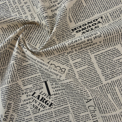 Vintage Newspaper Printed Cotton Fabric - Craft Table Linen by the Yard - Natural Base Black Text