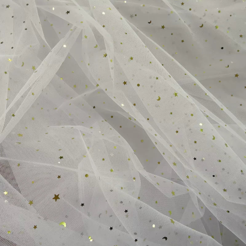 Star Moon Net Curtain Fabric, Soft Sheer Mesh for Photo Backdrops - Off White