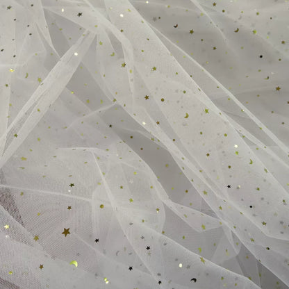 Star Moon Net Curtain Fabric, Soft Sheer Mesh for Photo Backdrops - Off White