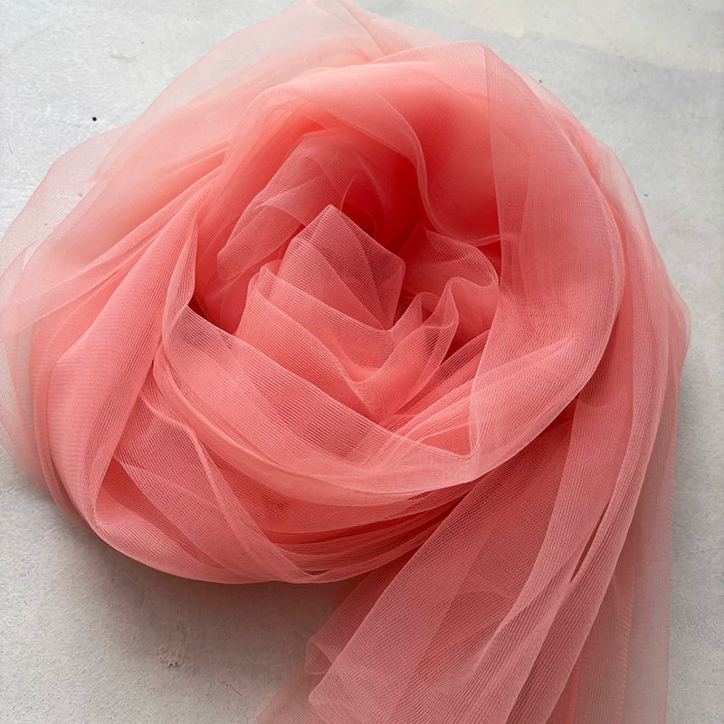 Lightweight Sheer Polyester Tulle Fabric, Soft Netting - Peach Pink