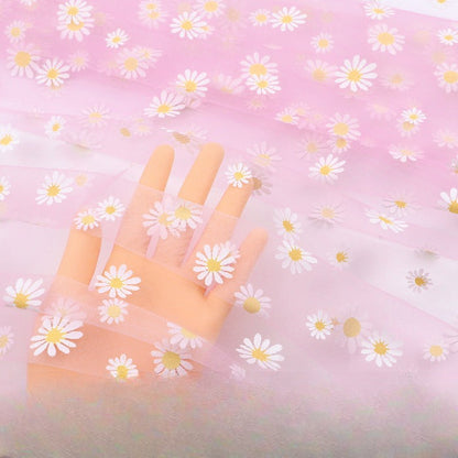 Daisy Print Polyester Gauze Fabric, Sheer Floral Mesh for Wedding & Apparel - Light Pink