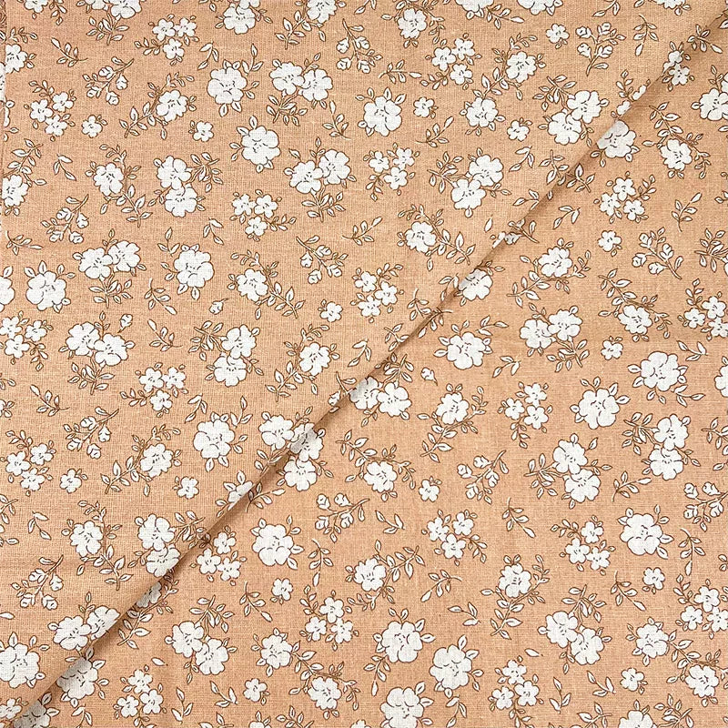 Vintage Floral Cotton Linen Fabric for Tablecloths & Sofa Covers - Red Plum Branch