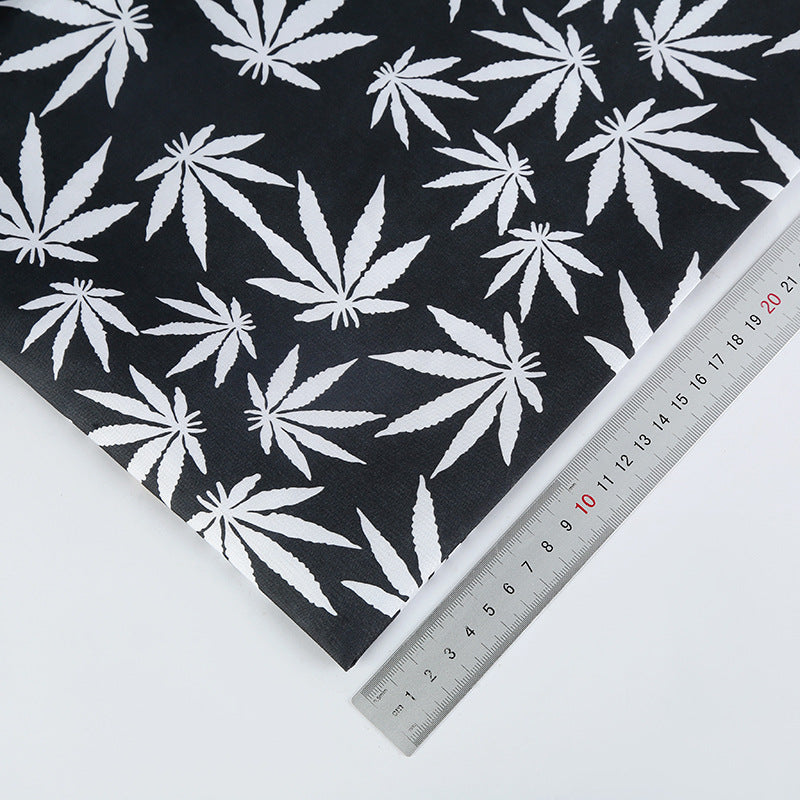 Polyester Maple Leaf Print Fabric, for Bags & Decor - Black Base White Leaf