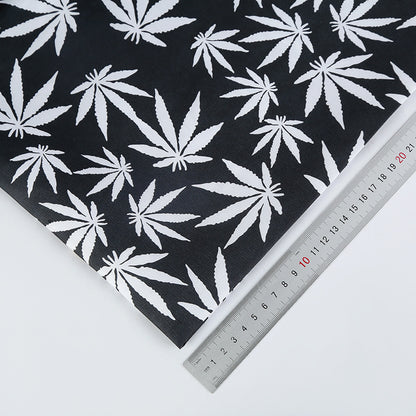 Polyester Maple Leaf Print Fabric, for Bags & Decor - Black Base White Leaf