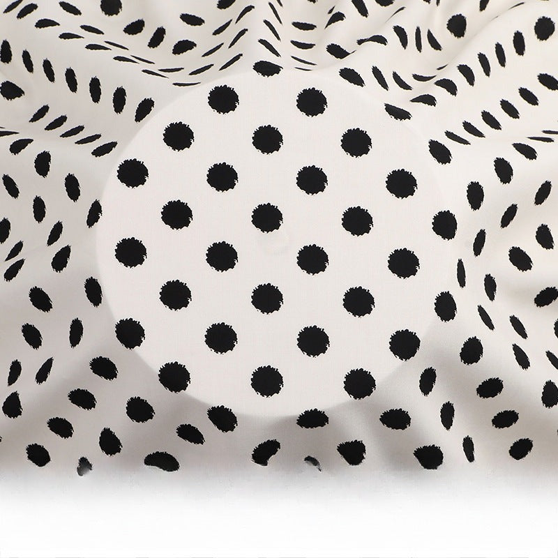 Rayon Polka Dot Fabric, Soft Challis Cloth for Dresses & Sleepwear - Beige Pom-pom
