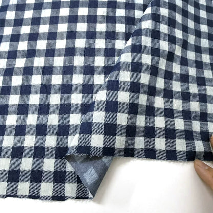 Cotton Denim Fabric, Washed Prints, for Dresses, Shirts & DIY - Blue Gingham
