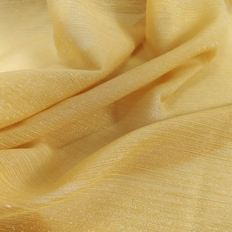 Crinkle Chiffon Fabric with Metallic Shimmer for Hanfu, Dresses & Curtains - Yellow