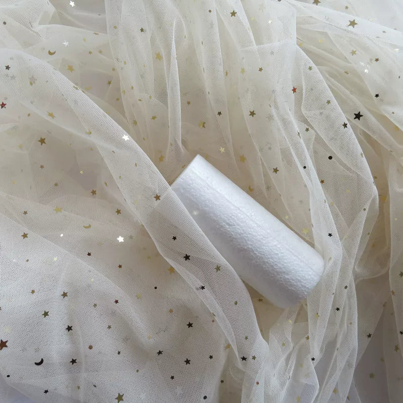 Star Moon Net Curtain Fabric, Soft Sheer Mesh for Photo Backdrops - Light Champagne